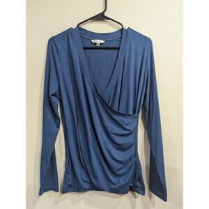 Pretty long sleeve, v-neck dark blue wrap top, Cabi size XL cotton/spandex blend